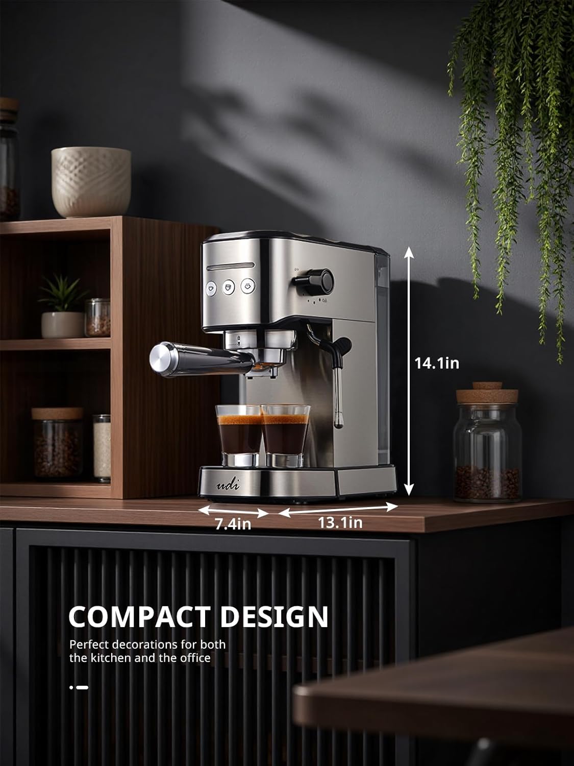 UDI Espresso Machine, 20 Bar High Pressure Professional Espresso Maker | with Milk Frother, Compact Stainless Steel Coffee Machine for Cappuccino