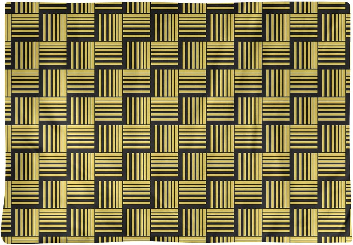 Dana Strider Black Contrast Basketweave Stripes Table Placemat, 18 x 14, Yellow