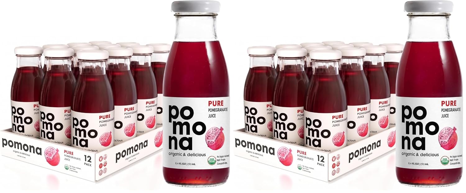 Pomona Organic Pure Black Cherry Juice, Cold Pressed Organic Juice, Non-GMO, No Sugar Added, Not from Concentrate, Gluten Free, Kosher Certified, Preservative Free 8.4 Ounce (Pack of 12),