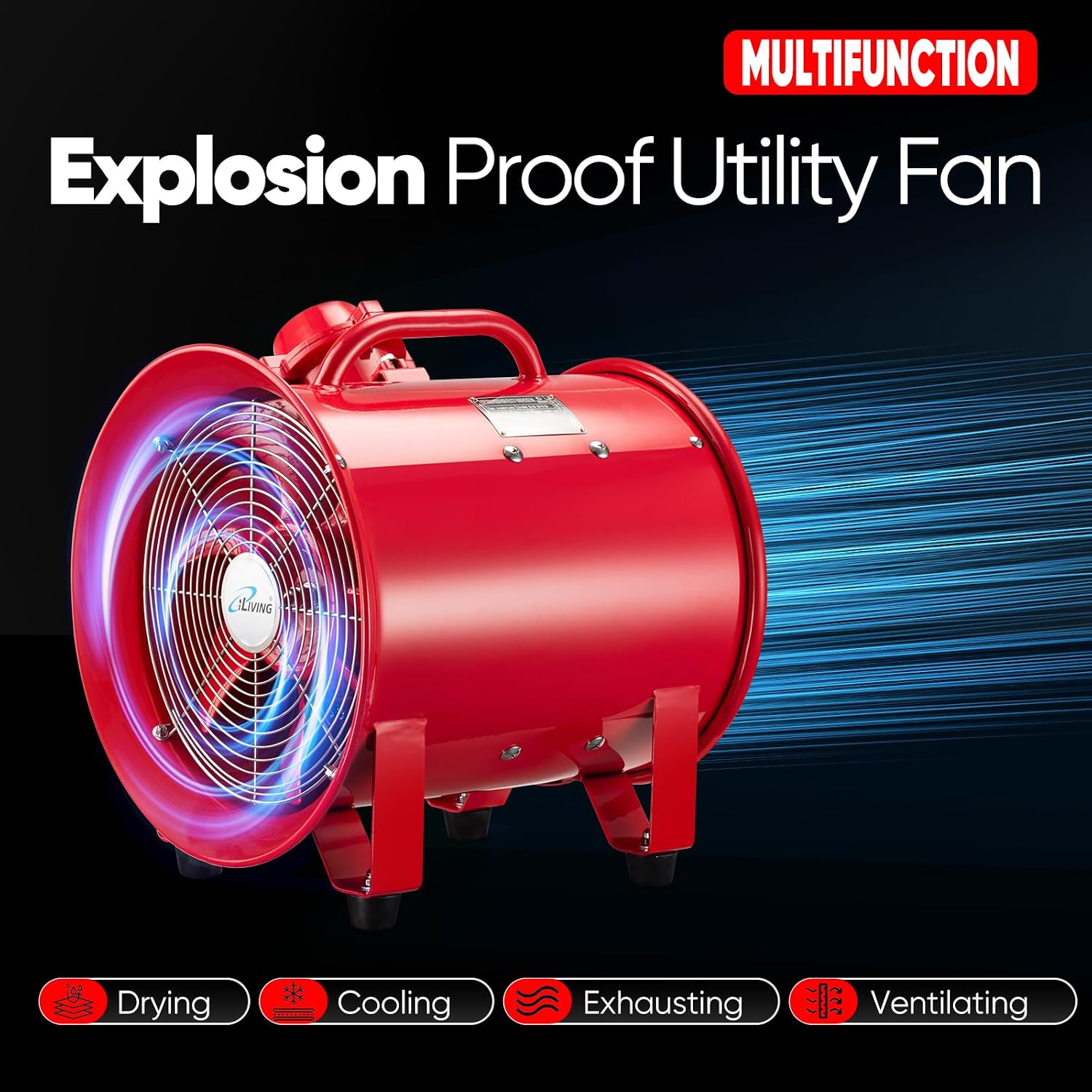 iLiving - ILG8EF12EX Explosion Proof Utility High Velocity Blower, Fume Extractor, Portable Exhaust and Ventilator Fan, Air Ventilation with 2720 CFM