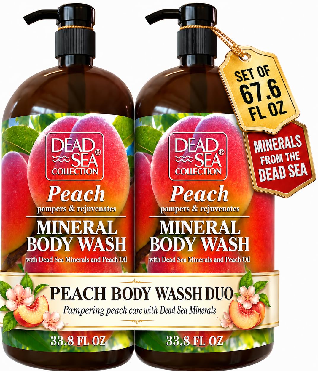 Dead Sea Collection Coconut Body Wash for Women and Men - with Pure Dead Sea Minerals and Coconut Oil - Cleanses and Moisturizes Skin - Pack of 2 (67.6 fl. oz)