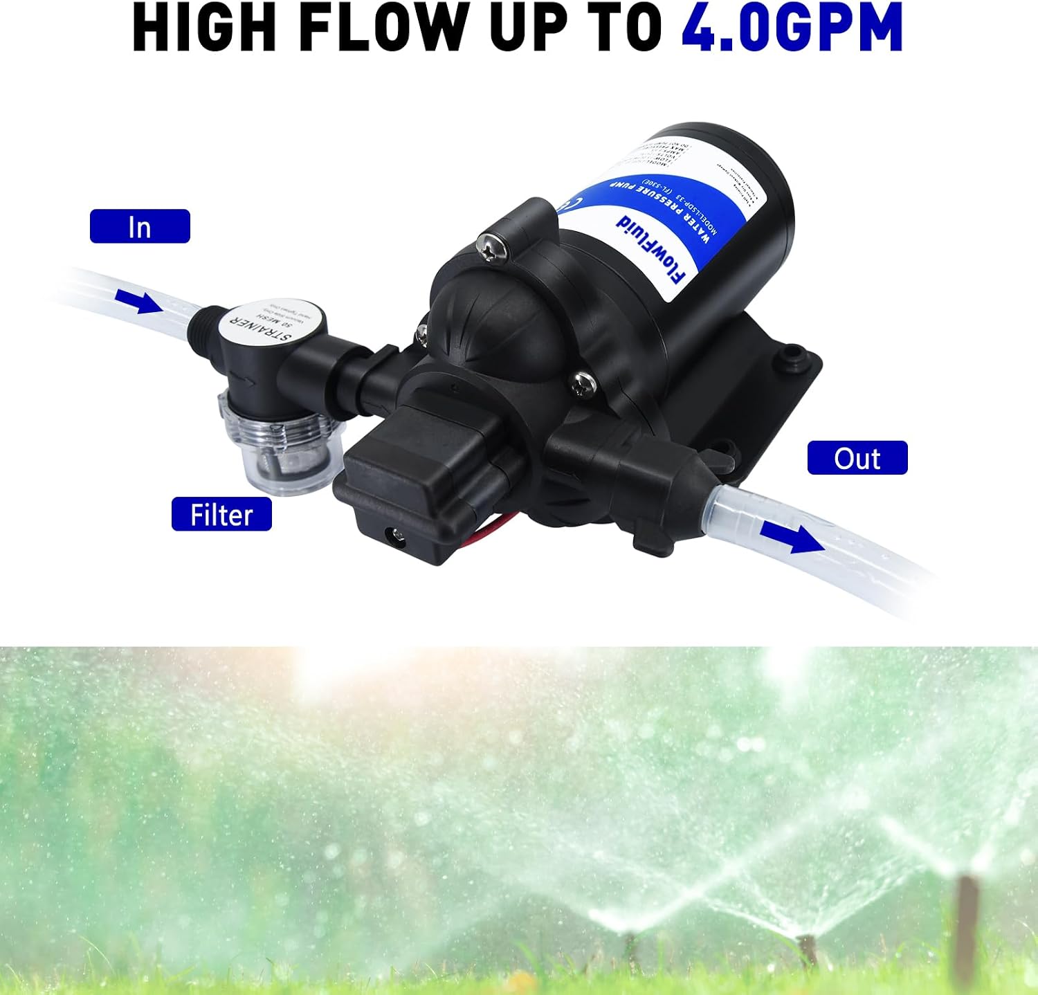 Water Pressure Booster Diaphragm Pump 110V AC for House, 45PSI 4GPM Fresh Water Transfer Pump with Plug