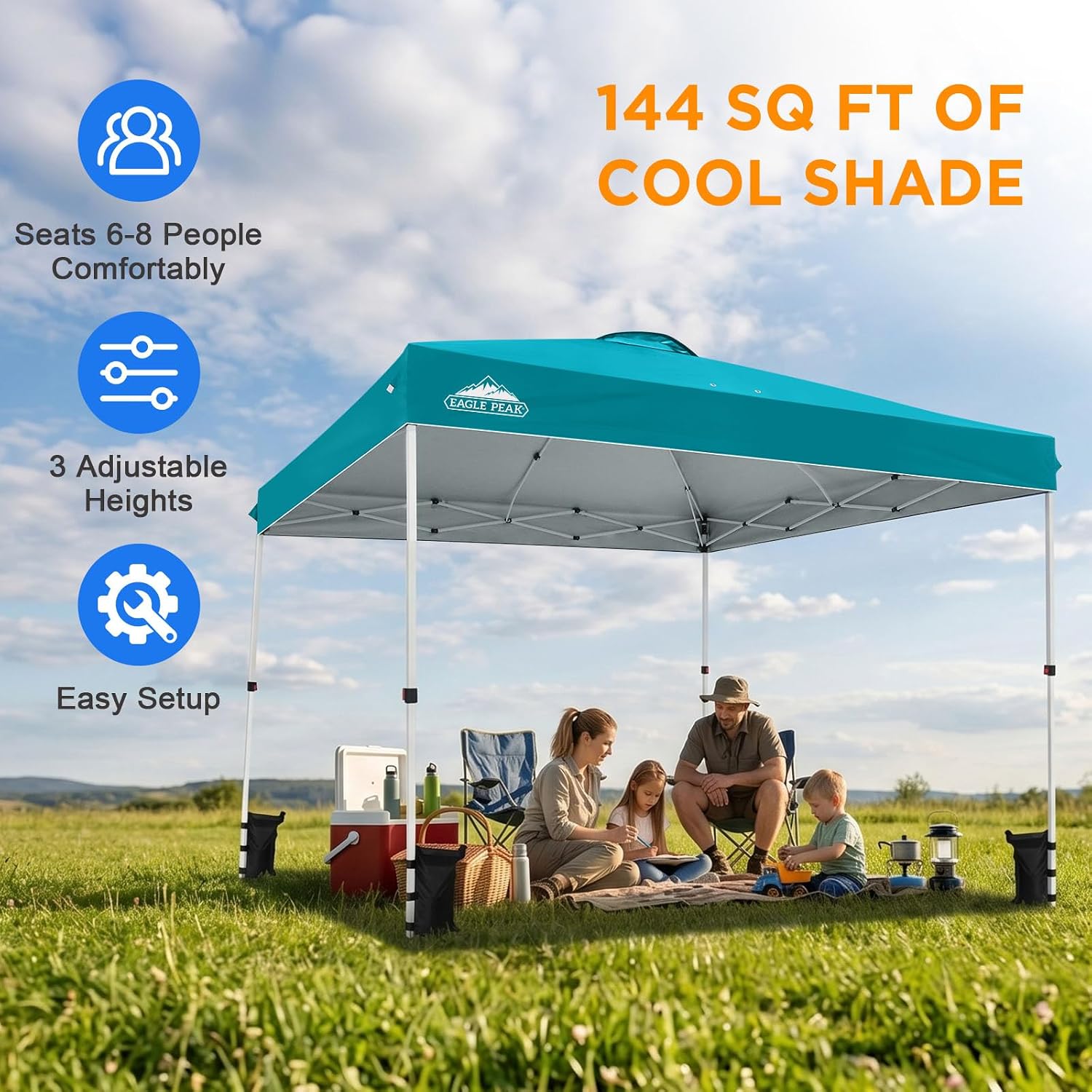 EAGLE PEAK 10x10 Pop Up Canopy Tent Easy Up Canopy Outdoor, White | Patented PeakPush™ Center Lock, 1 Person Setup Portable Pop Up Tent, Beach, Markets, Camping Sport Events, Wheeled Carry Bag