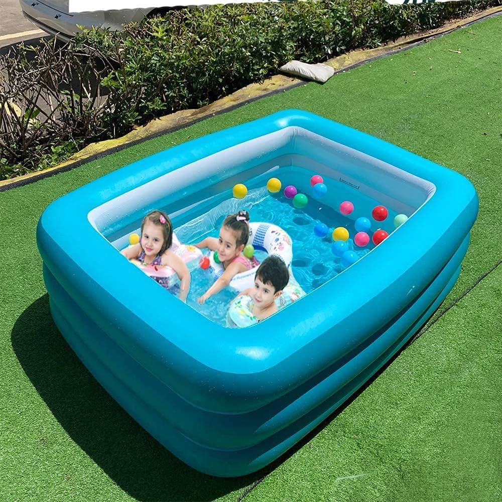 Inflatable Swimming Pool for Kids, 59" X 45" X 20" Kiddie Pools with Inflatable Soft Floor, Durable Blow Up Pools for Backyard