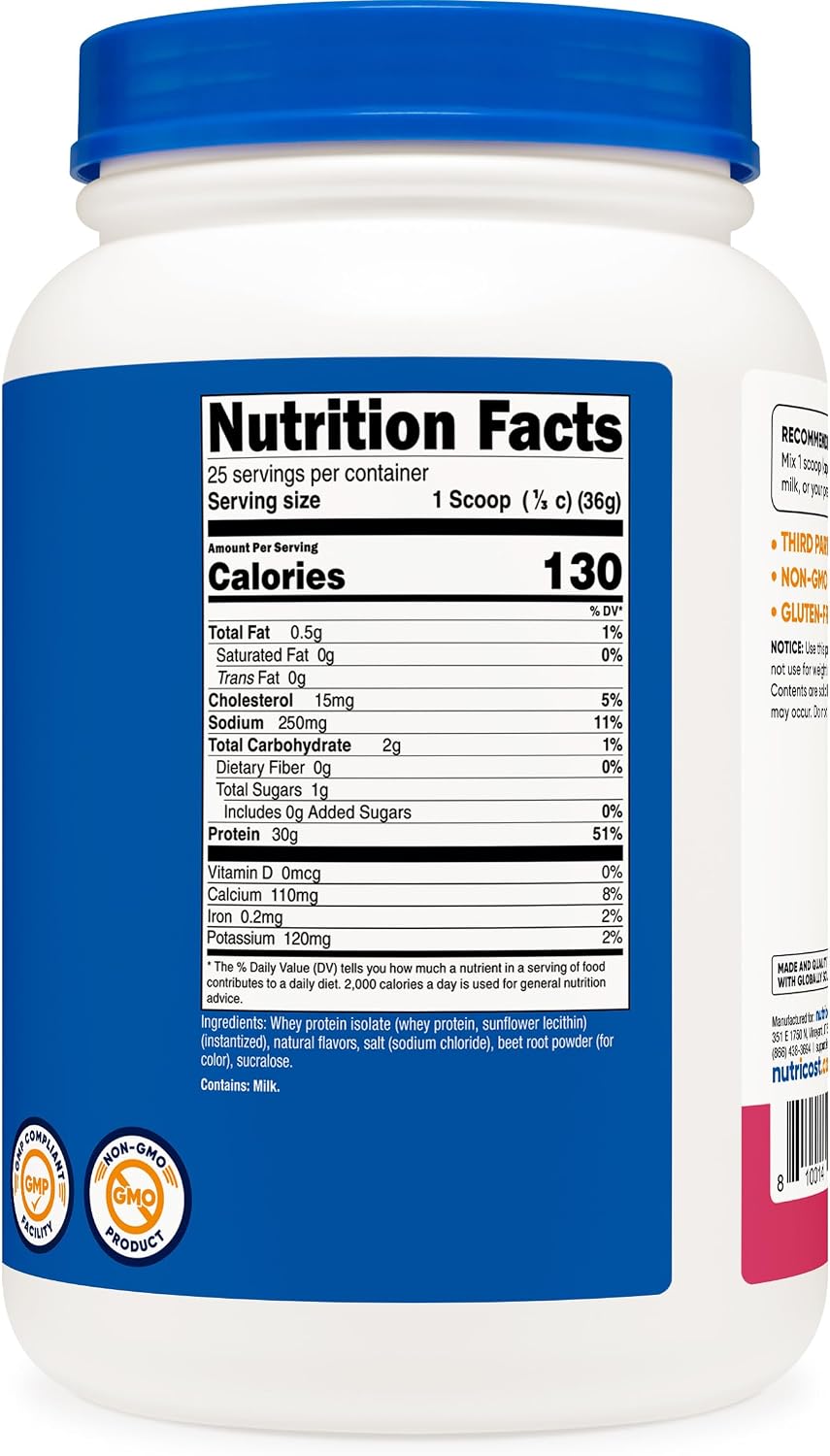 Nutricost Whey Protein Isolate Powder (Vanilla) 2LBS