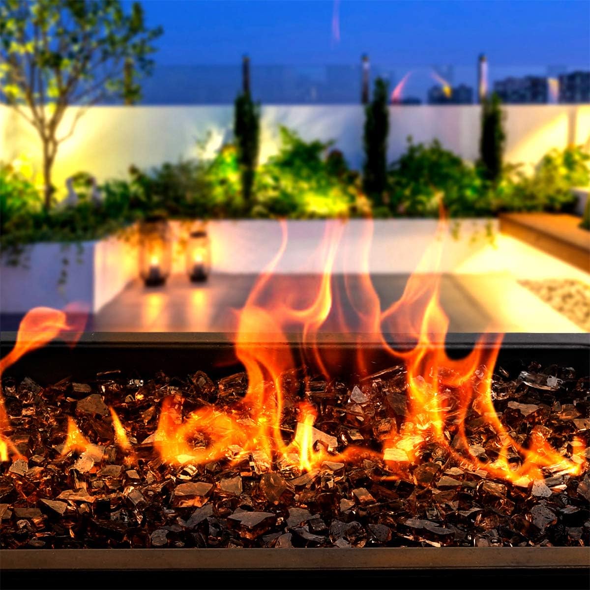 Onlyfire 10 lbs Fire Glass Rocks for Gas Propane Fire Pit and Fireplace