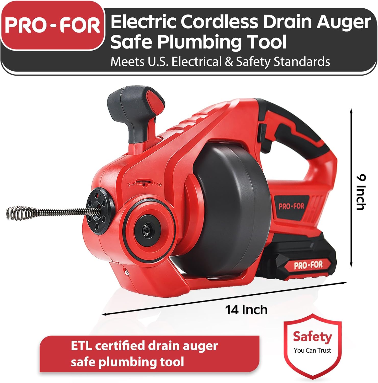 20V Cordless Electric Drain Auger, 25Ft Auto-Feed Drain Snake, Replaceable Cable, 2.0Ah Battery & Charger, LED Light, Clog Remover for Sink, Shower