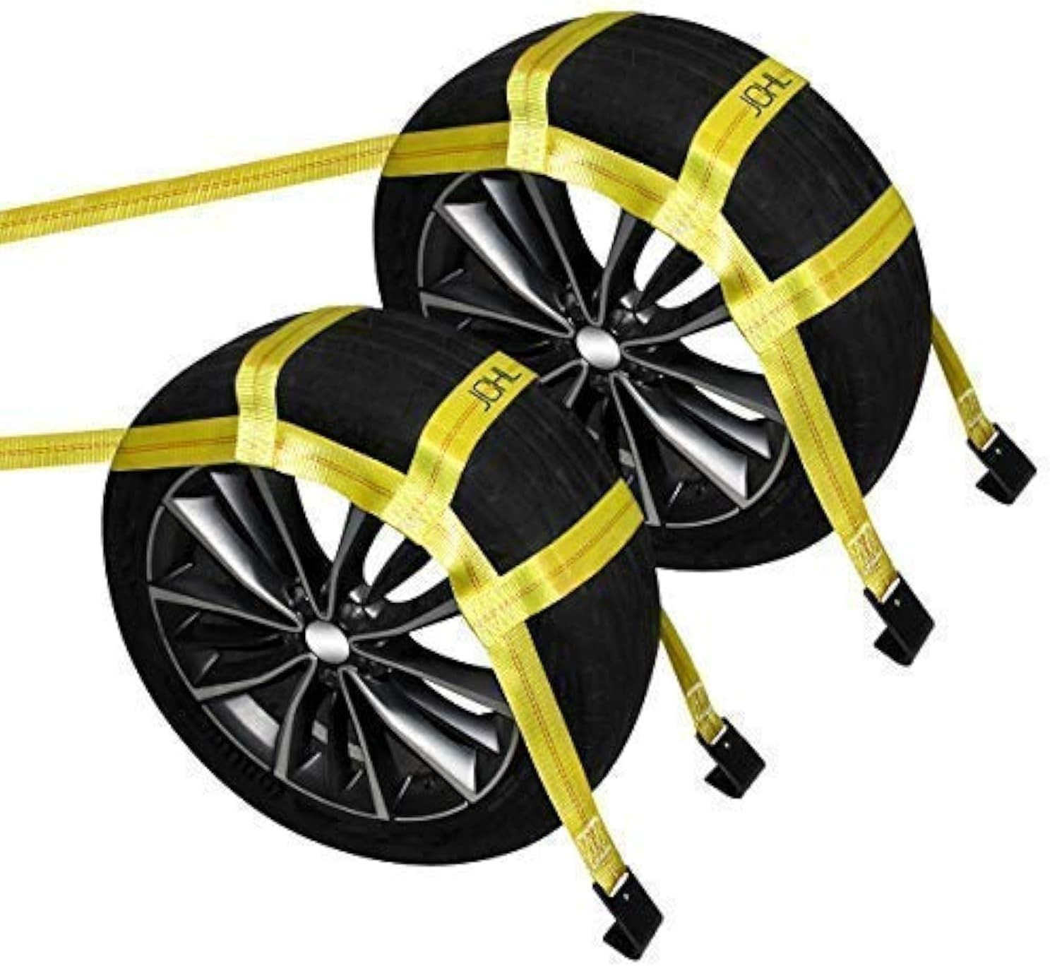 Tow Dolly Basket Straps with Flat Hooks (2 Pack) Yellow Car Wheel Straps Universal Vehicle Tow Dolly Strap System Fits 15"-19" Tires Wheels 10000
