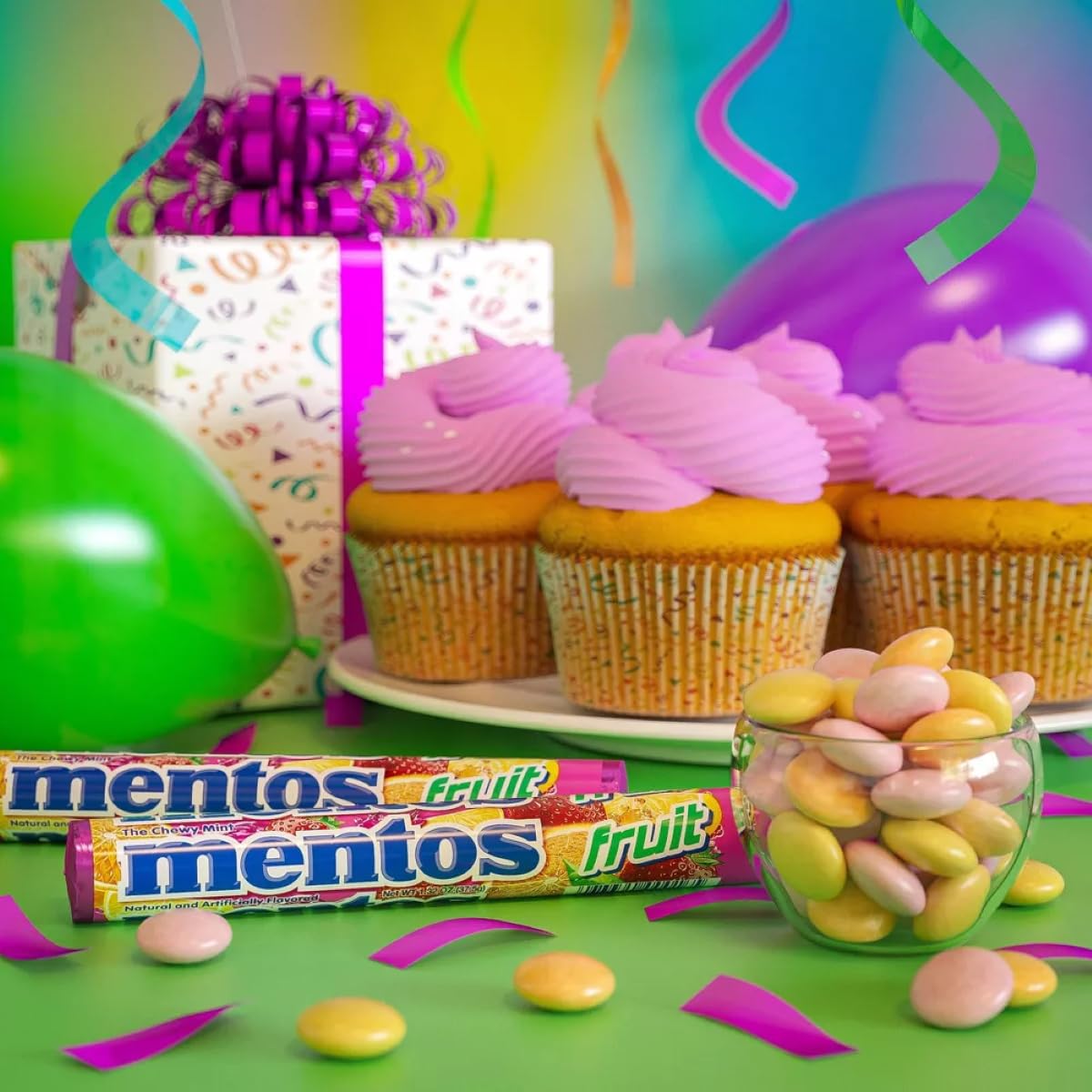 Mentos Fruit Chewy Mint Candy Roll, Mixed Fruit Flavors, Valentine's Day Candy for Parties & Favors, 14 Pieces Per Roll (Pack of 6) | Individually Wrapped Candy for Kids & Adults, Bulk Candy, Great for Parties, Birthdays, Holidays