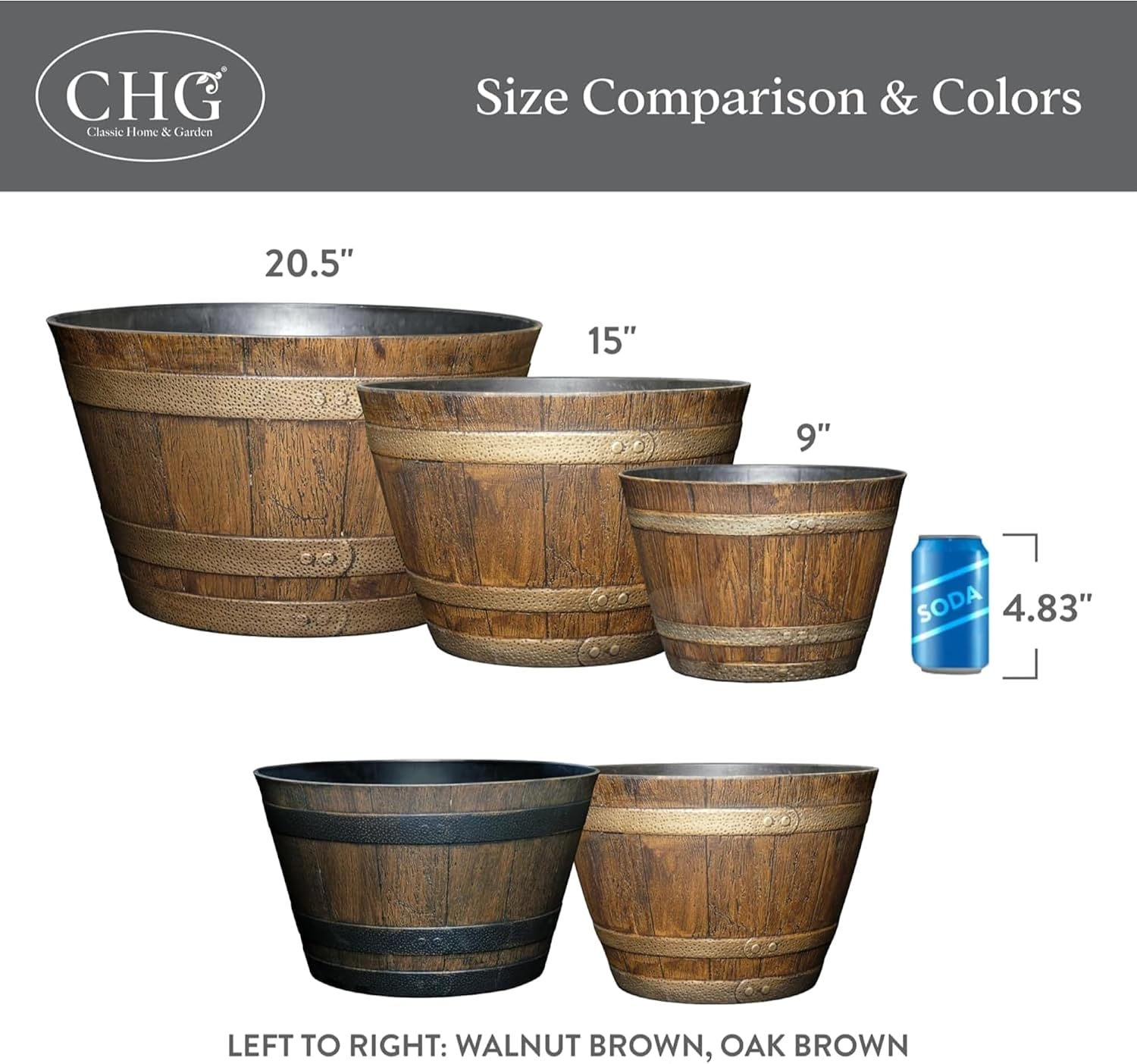 Whiskey Barrel Planter, 20.5", Distressed Oak