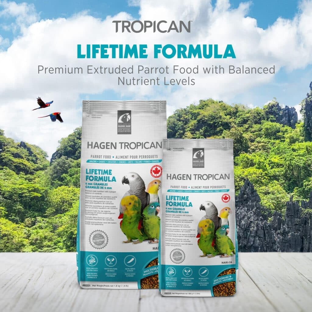 HARI Tropican Bird Food, 1.8 lb Bag | Hagen Parrot Food with Peanuts & Sunflower Seeds, Maintenance Parrot Granules, Lifetime Formula