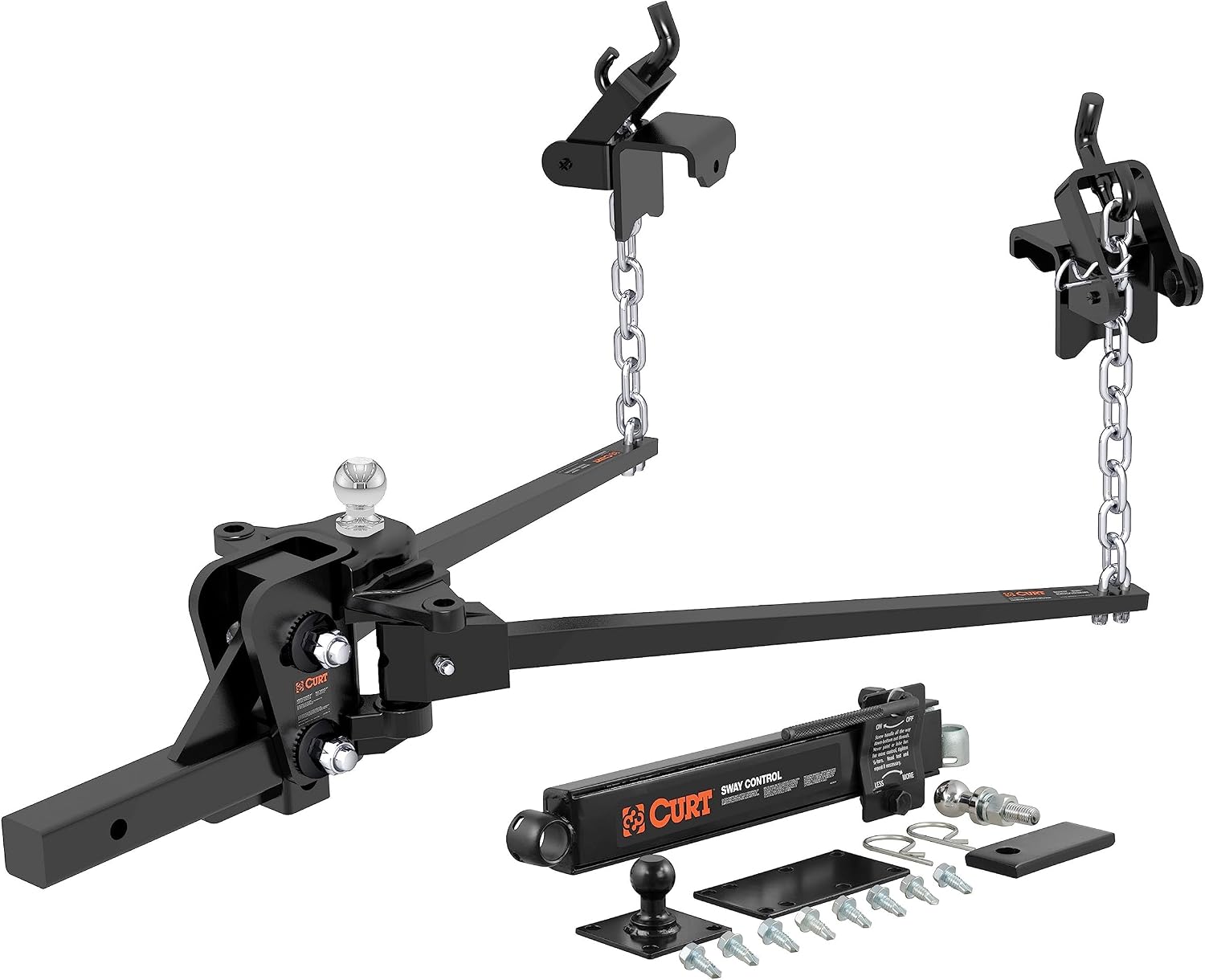 CURT 17422 Short Trunnion Bar Weight Distribution Hitch with Sway Control, Up to 15,000 lbs., 2-Inch Shank, 2-5/16-Inch Ball