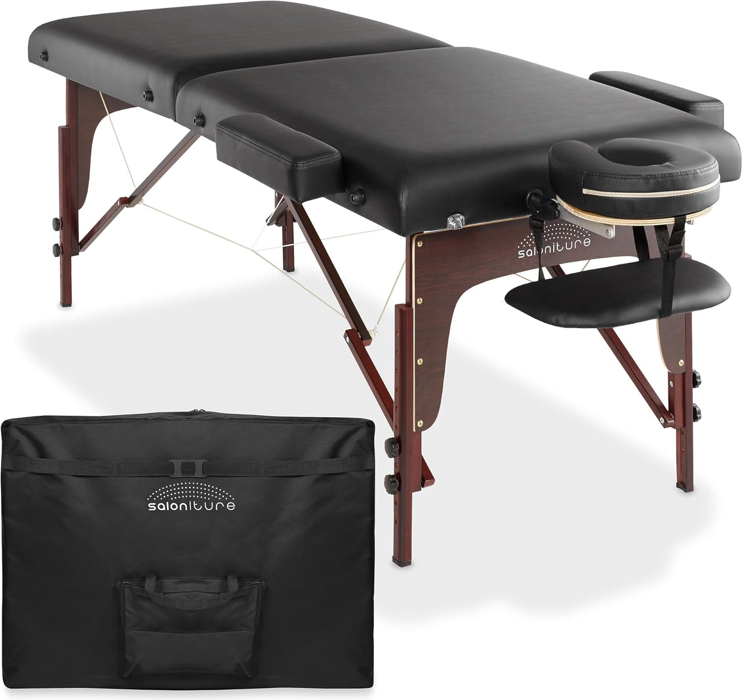 Saloniture Professional Portable Lightweight Bi-Fold Memory Foam Massage Table with Reiki Panels - Includes Headrest, Face Cradle