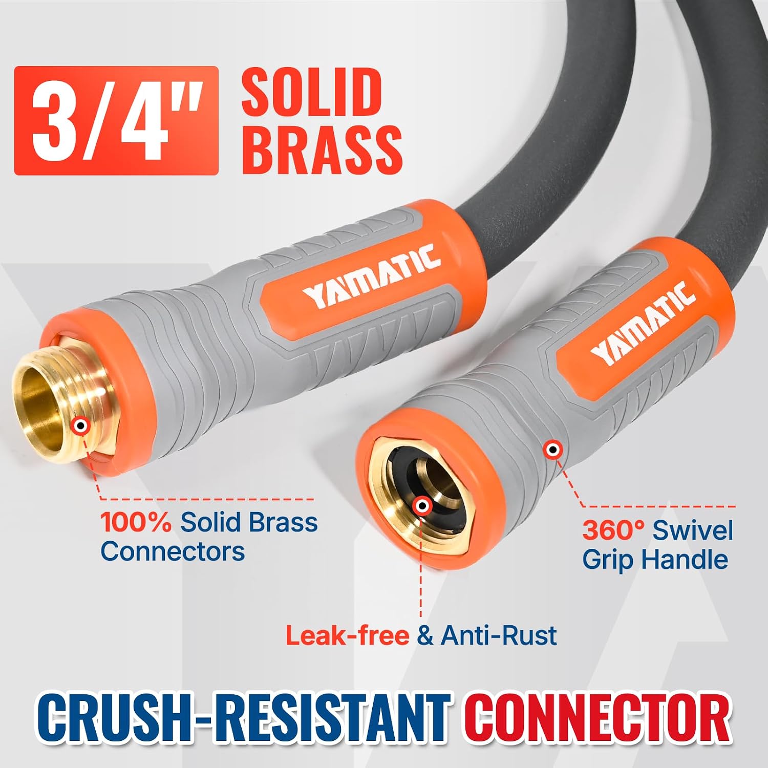 YAMATIC Flexible Garden Hose 5/8" x 50ft, 360° Swivel Handle, Burst 600 PSI