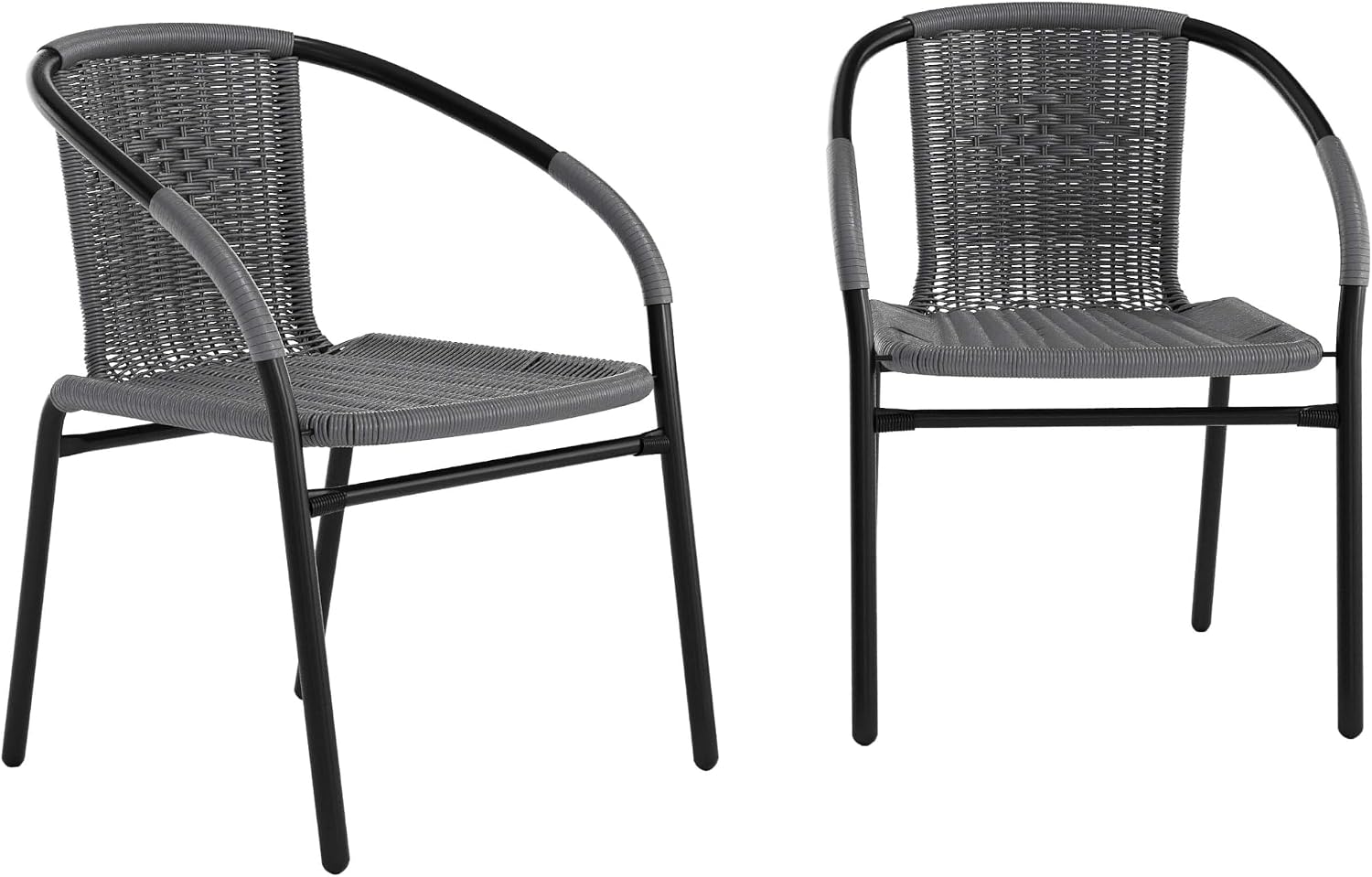 Flash Furniture Lila Modern Rattan Indoor/Outdoor Stackable Dining Chairs, Stacking Rattan Bistro Chairs for Patio or Restaurant, Set of 4, Brown | Commercial Grade, Indoor/Outdoor Use
