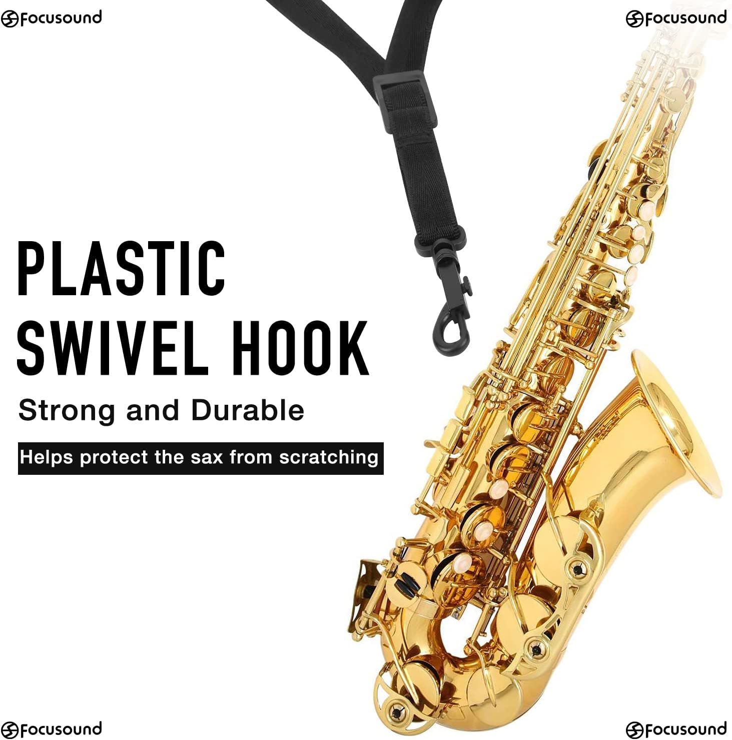 Focusound Upgraded Length Tenor Saxophone Neck Strap Soft Sax Leather Strap Padded for Alto and Tenor Saxophone