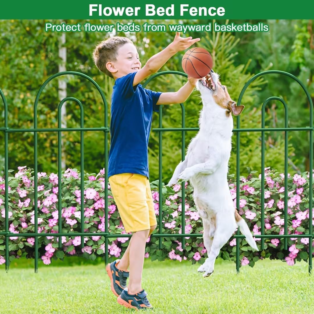 AMAGABELI 10 Panels 17in(H)×10ft(L) Decorative Garden Fences and Borders for Dogs No Dig Rustproof Metal Fence Panels Garden Edging Border Animal Barrier Fencing for Flower Beds Yard Patio Decor Black