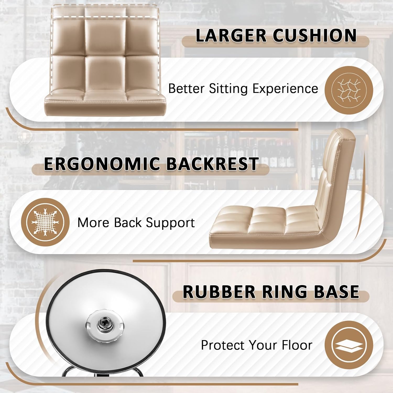 Homall Bar Stools Modern PU Leather Adjustable Swivel Barstools, Armless Hydraulic Kitchen Counter Bar Stool Extra Height Square Island Barstool with Back Set of 2 (Leather, White)