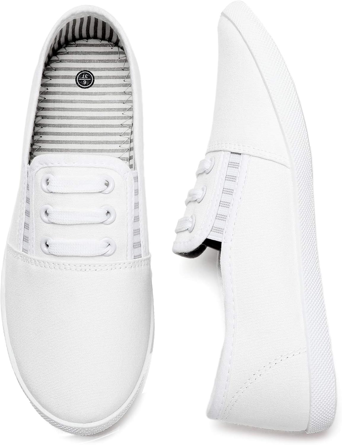 kufeiti Women's Canvas Slip On Shoes Sneakers for Women Fashion Comfortable White Black Elastic Sneakers for Women