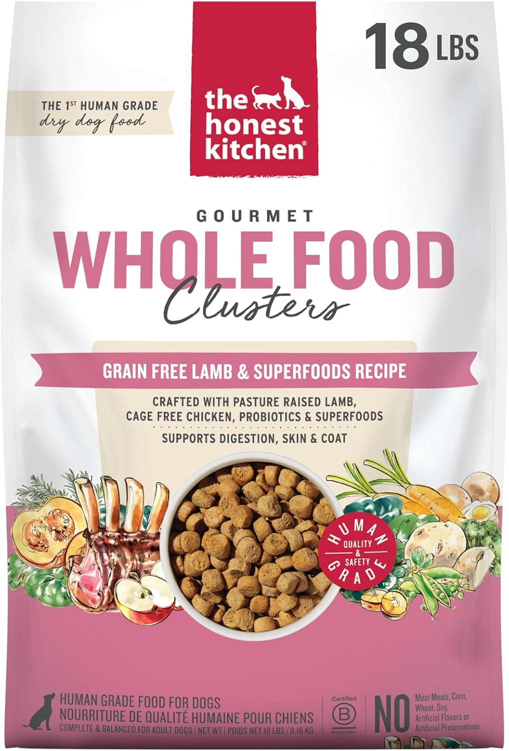 The Honest Kitchen Grain Free Beef & Superfoods Whole Food Clusters, Human Grade Dry Dog Food, Vet-Crafted Nutritional Support for Skin, Coat, Digestion & Overall Wellness, 20 lb Bag