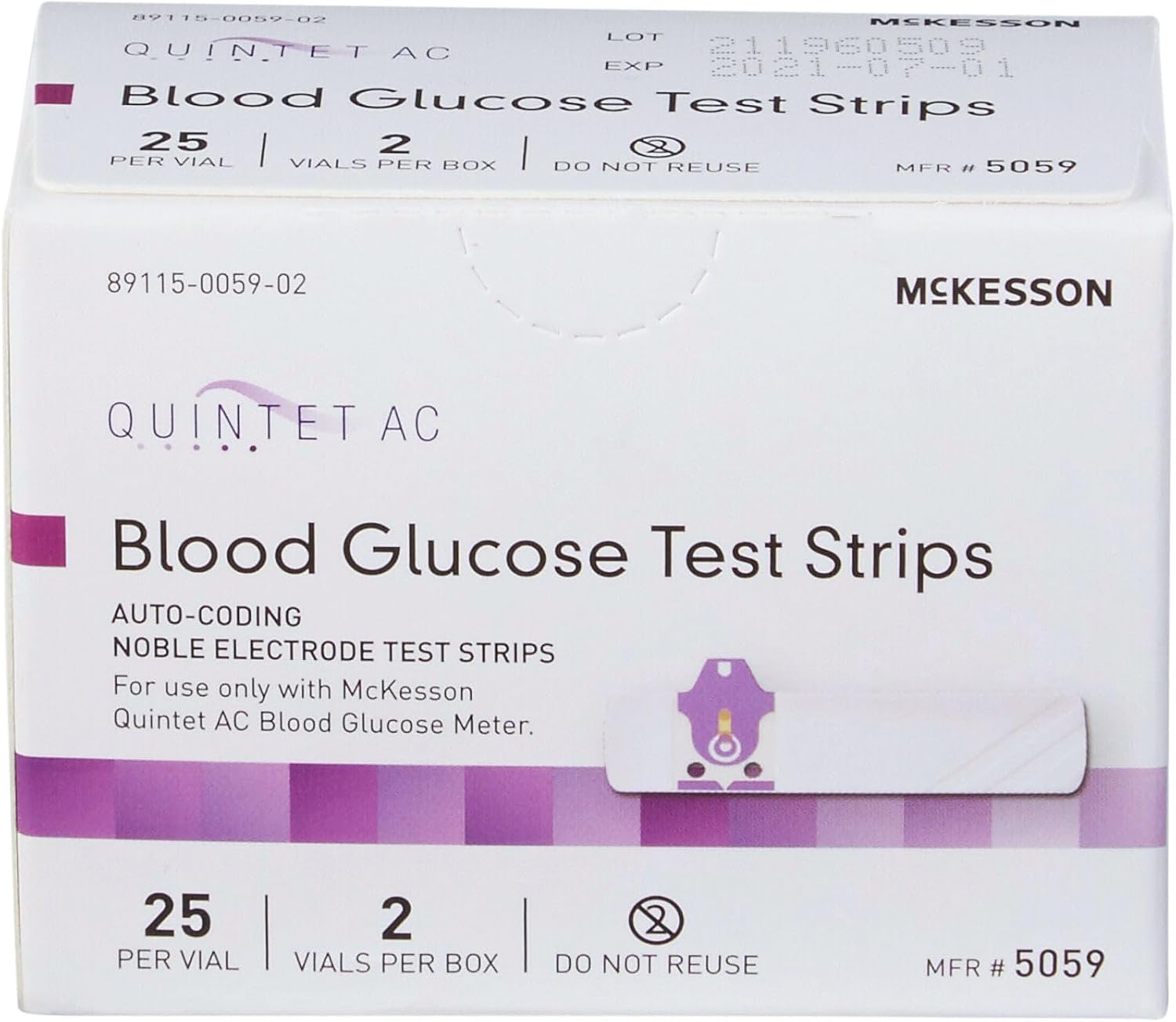 McKesson Quintet AC Blood Glucose Test Strips, 1 pk | Auto Coding, Noble Electrode Strips, for Self-Testing