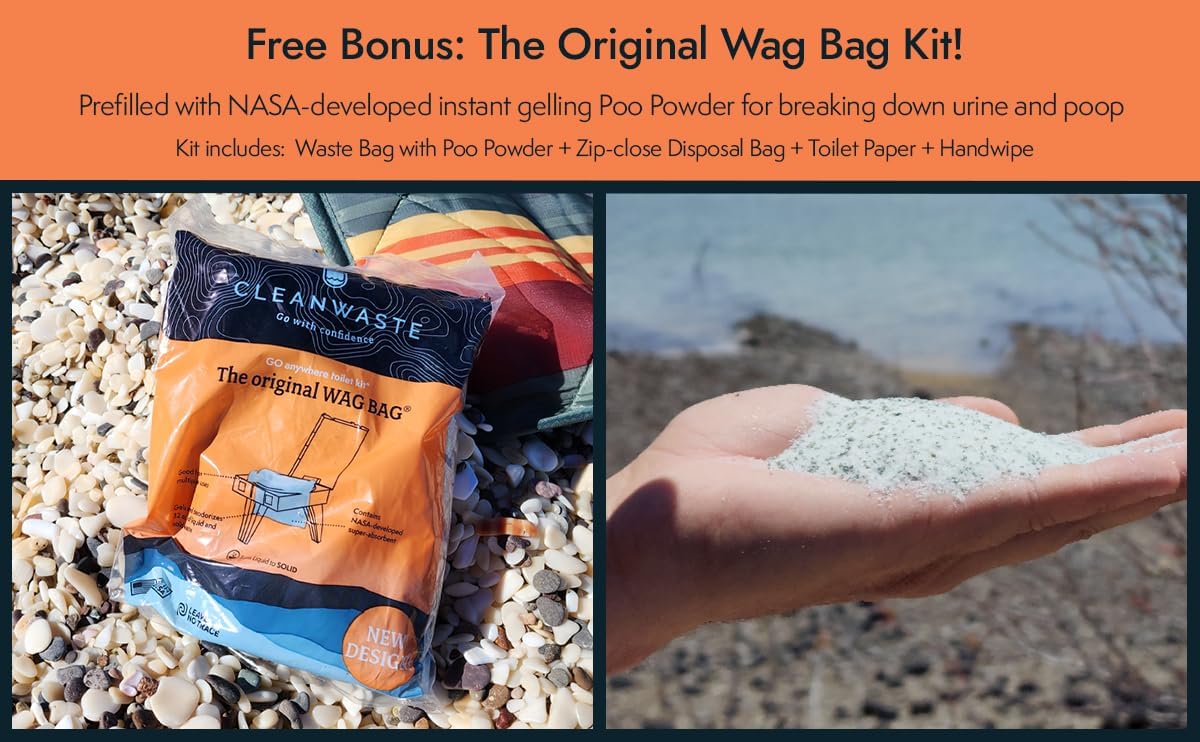 Cleanwaste GO Anywhere Portable Folding Toilet - Plus Bonus Original Wag Bag Kit