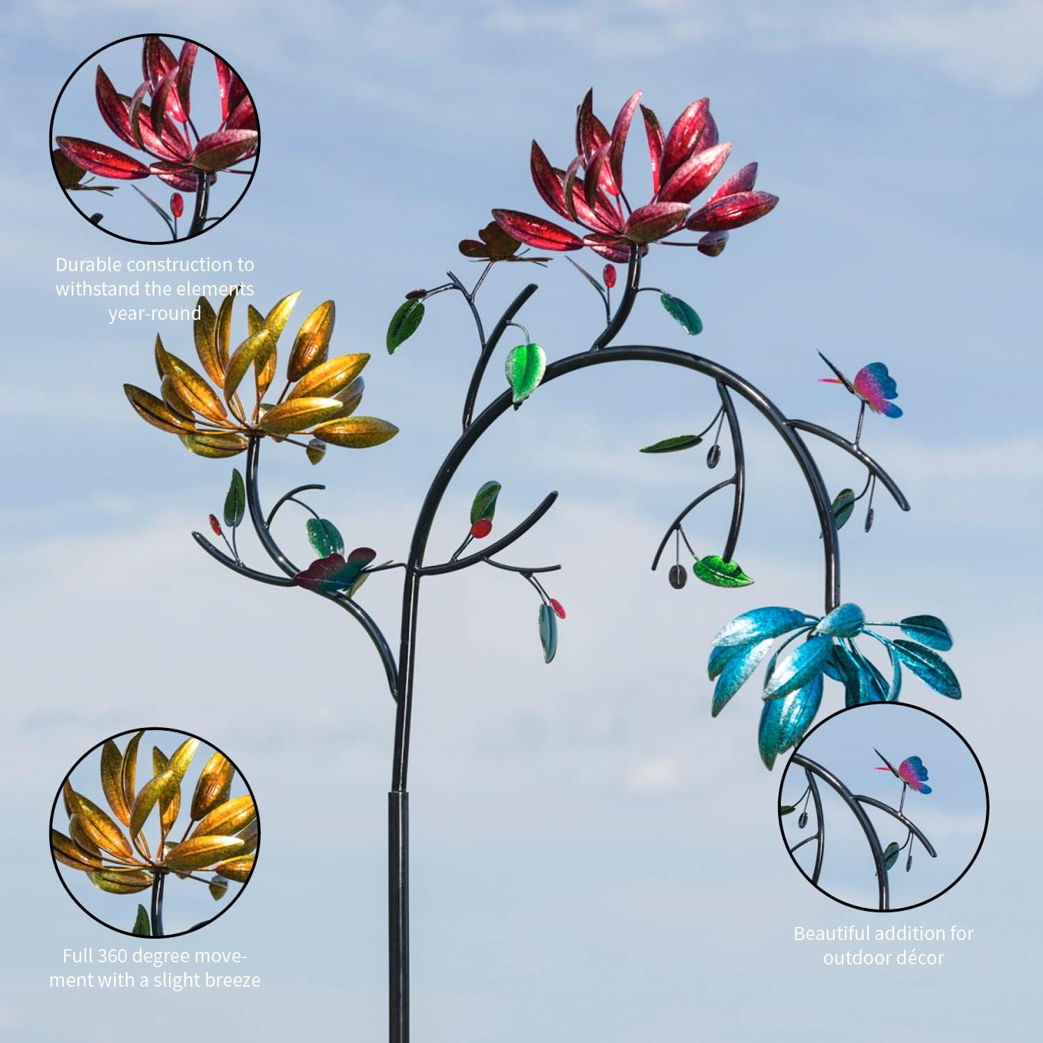 Evergreen Garden Beautiful Summer Multi Colored Flowers Wind Spinner | 91 inches Tall x 41 Inches Wide | Fade and Weather Resistant | Metal Stake