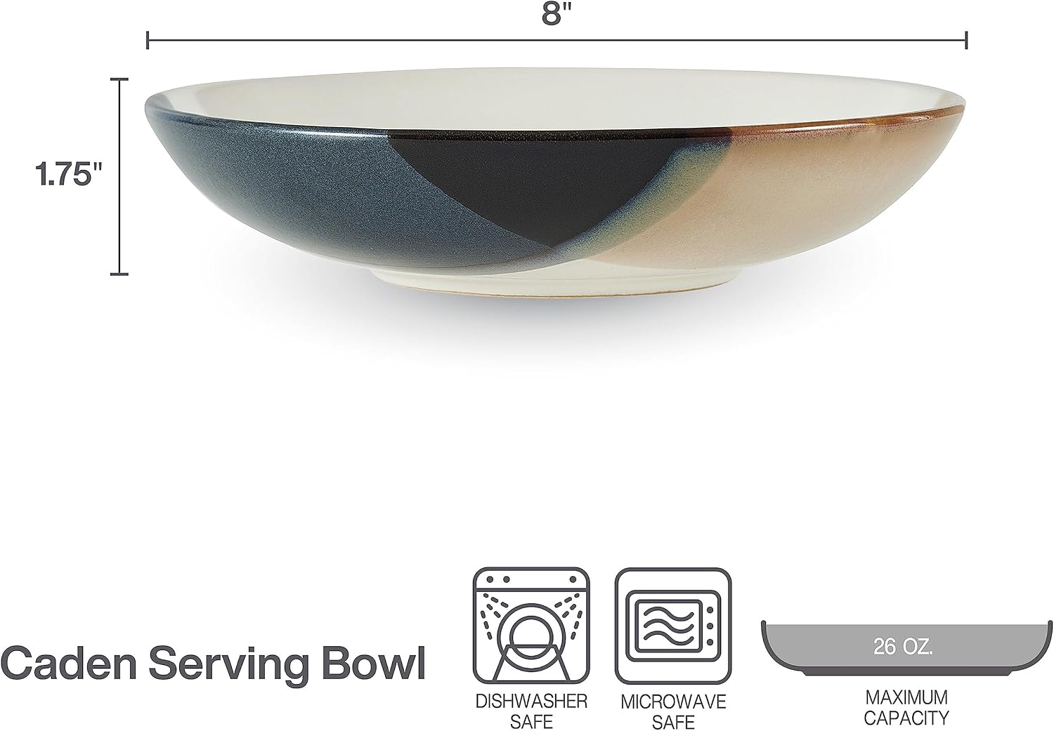 Mikasa Gourmet Basics Caden 16-Piece Stoneware Dinnerware Set, Service for 4, White Glossy Center with Black and Tan Two-Tone Reactive Glaze, Dishwasher and Microwave Safe