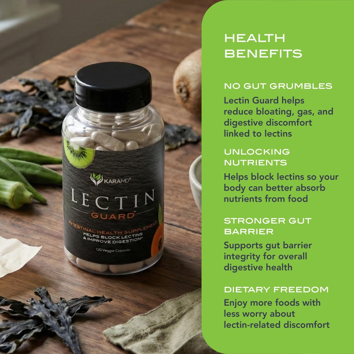 KaraMD Lectin Guard, Colon Cleansing Lectin Blocker Supplement, 30 Servings | Support Gut Health | Slippery Elm, Bladderwrack, Sodium Alginate