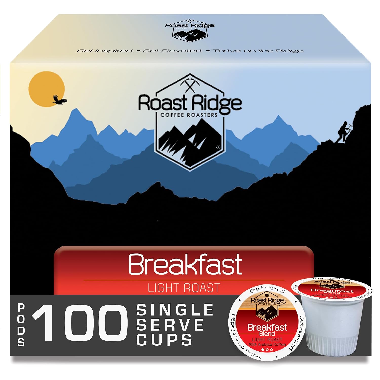Roast Ridge Single Serve Coffee Pods for Keurig K-Cup Brewers, Variety Pack, Light Roast, Medium Roast, Dark Roast, 100 Count (25 Each: Breakfast Blend, Donut Shop, French Roast, Colombian)