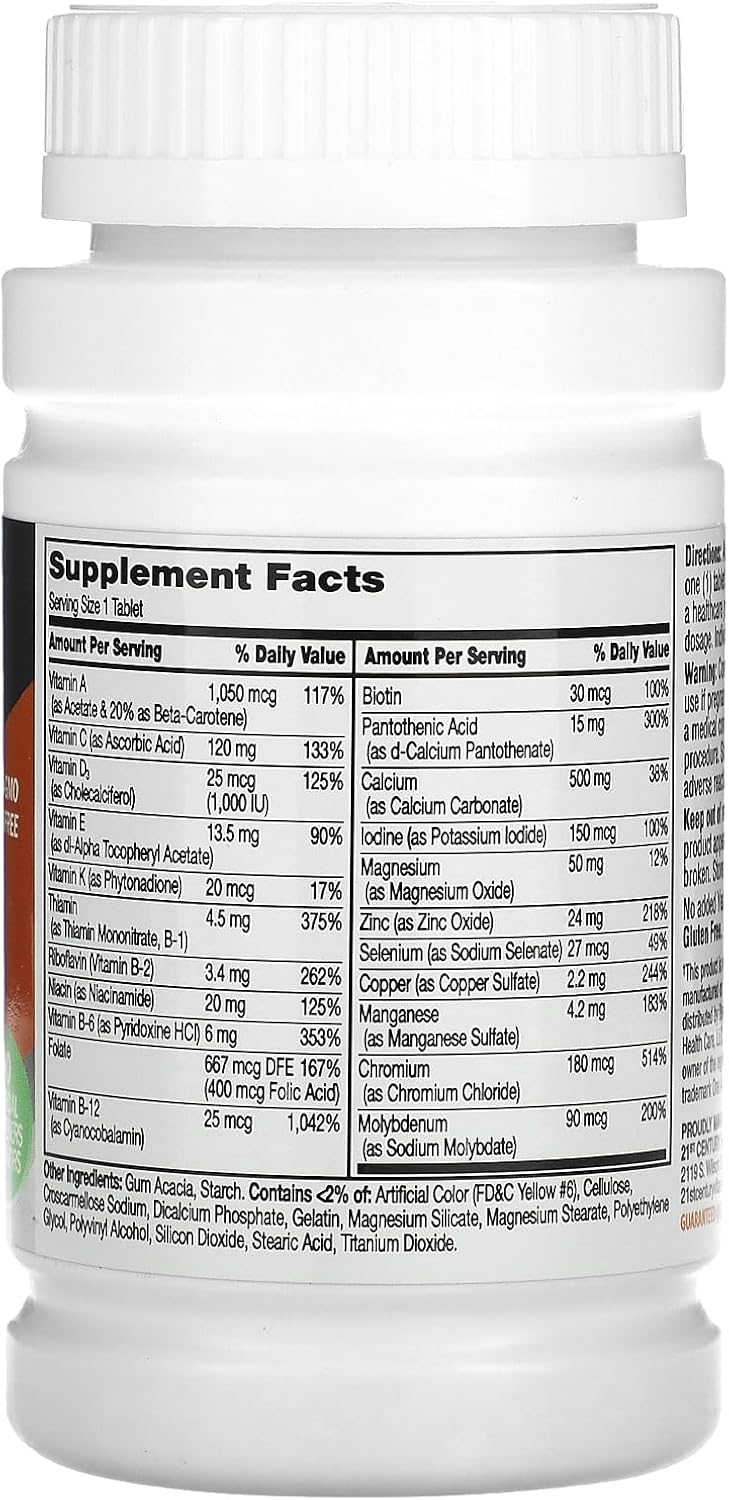 21st Century One Daily Women's 50+ Multivitamin Tablets, 100 Count | Complete Daily Multivitamin, Compare VS. One A Day® Women's 50+, Women Over 50 with Memory, Bone Strength, Everyday Wellness