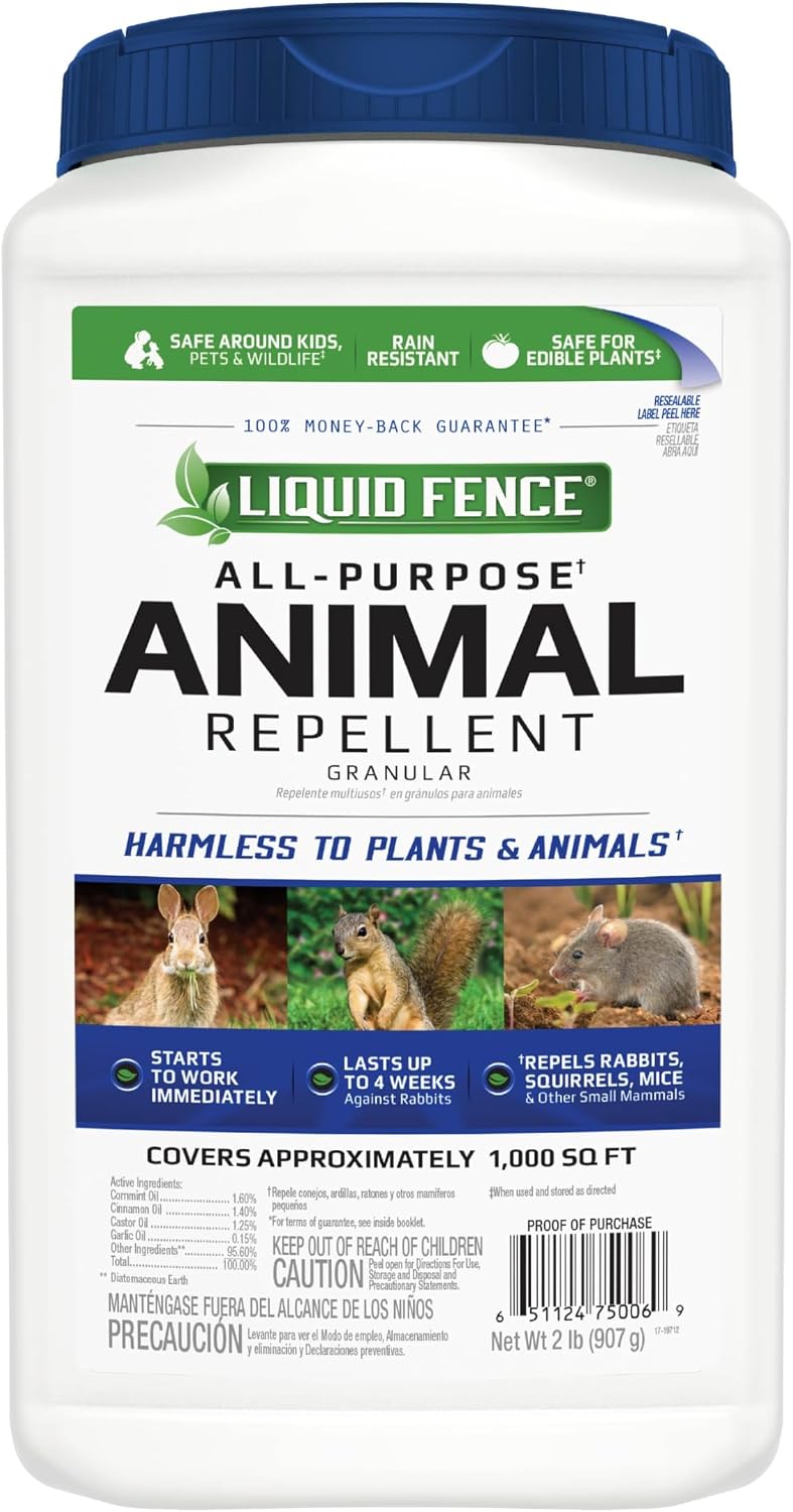 Liquid Fence All-Purpose Animal Repellent Granular 2 Pounds, Repels Rabbits, Squirrels, Mice And Other Small Mammals