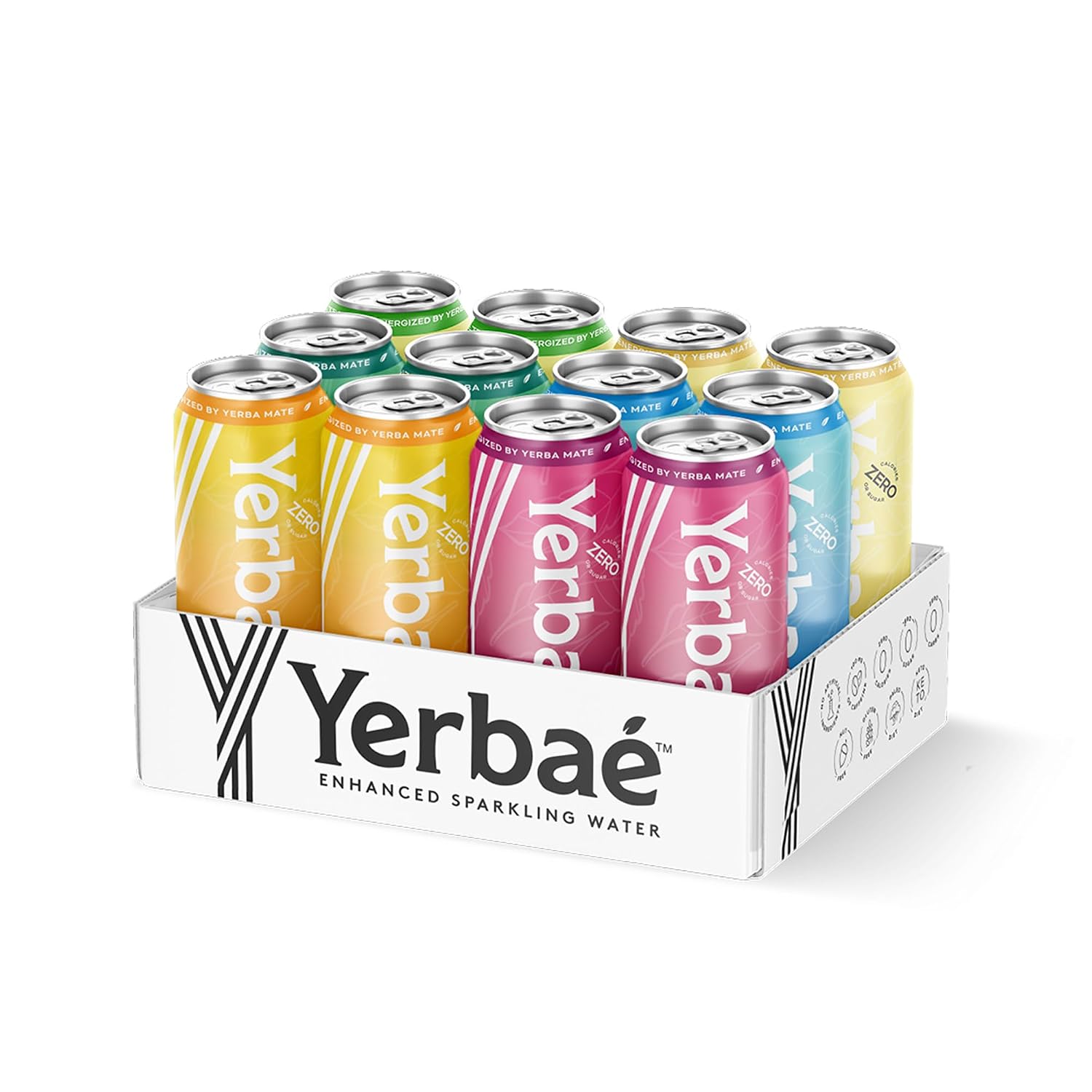 Yerbaé Energy Seltzer - Variety Performance Pack. No Sugar/Calories/Carbs. Energized by Yerba Mate Naturally Caffeinated Plant-Based, Healthy Alternative to Coffee/Sugary Sodas, Pack of 12, 12oz cans