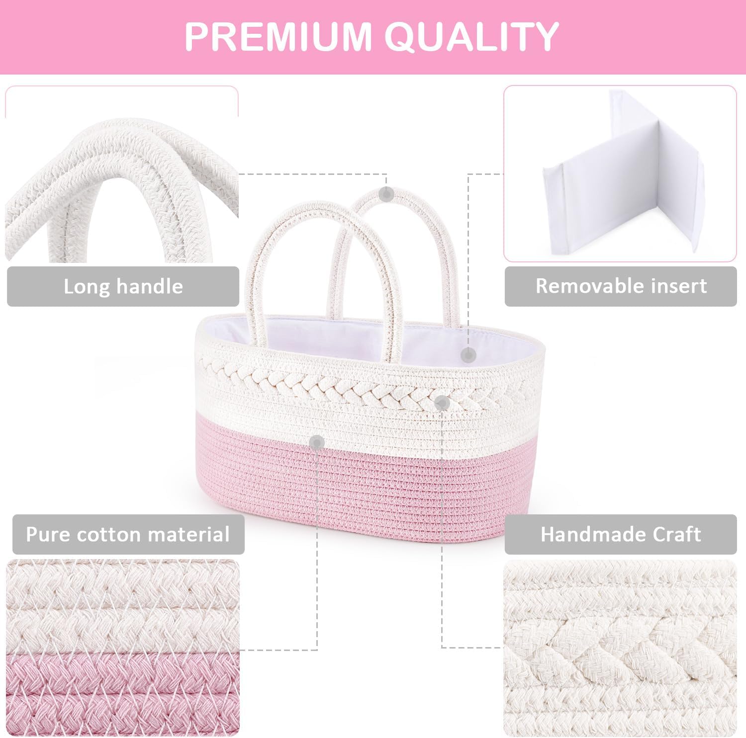 ABenkle Diaper Caddy Organizer - Cotton Rope Nursery Storage Basket for Baby Essentials, Boys & Girls Shower Gift, Changing Table Organizer