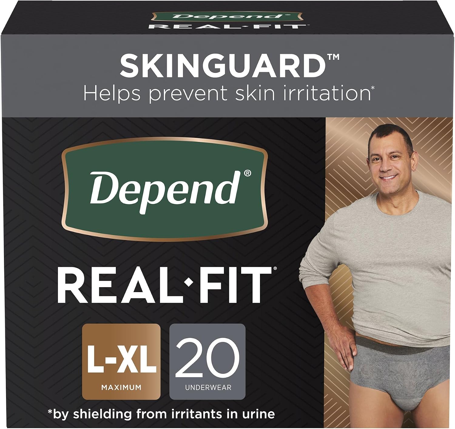 Depend Real Fit Adult Diapers, Incontinence Underwear for Men, Disposable, Maximum Absorbency, Small/Medium, Grey, 56 Count (2 Packs of 28), Packaging May Vary