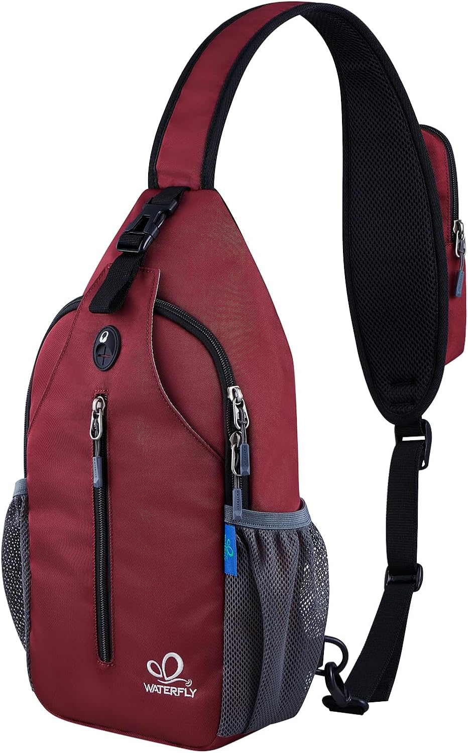 WATERFLY Crossbody Sling Backpack Sling Bag Travel Hiking Chest Bag Daypack (Black) | Small Hiking bag,Multi-compartment storage,Water-resistant,Breathable back pad,Reversible adjustable shoulder strap