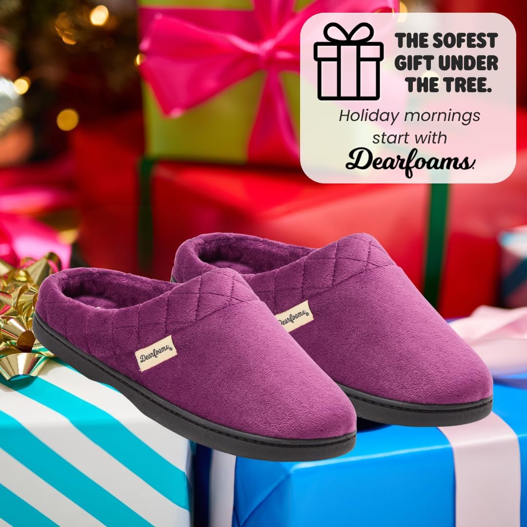 Dearfoams Women's Lightweight Memory Foam Indoor House Slipper Darcy Velour Clog with Wide Widths