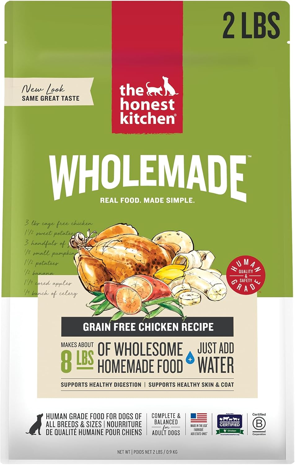 The Honest Kitchen Human Grade Wholemade™ Dehydrated Grain Free Dog Food – Complete Meal or Dog Food Topper – Chicken 4 lb (Makes 16 lbs)
