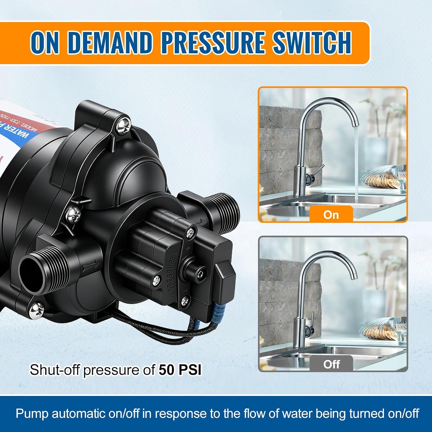 YOUNGTREE RV Water Pressure Diaphragm Pump 110V 4.0GPM 50PSI On Demand Fresh Water Transfer Pump 110Volt AC with Garden Hose Adapters for Irrigation Home Pool Draining Sprinkler