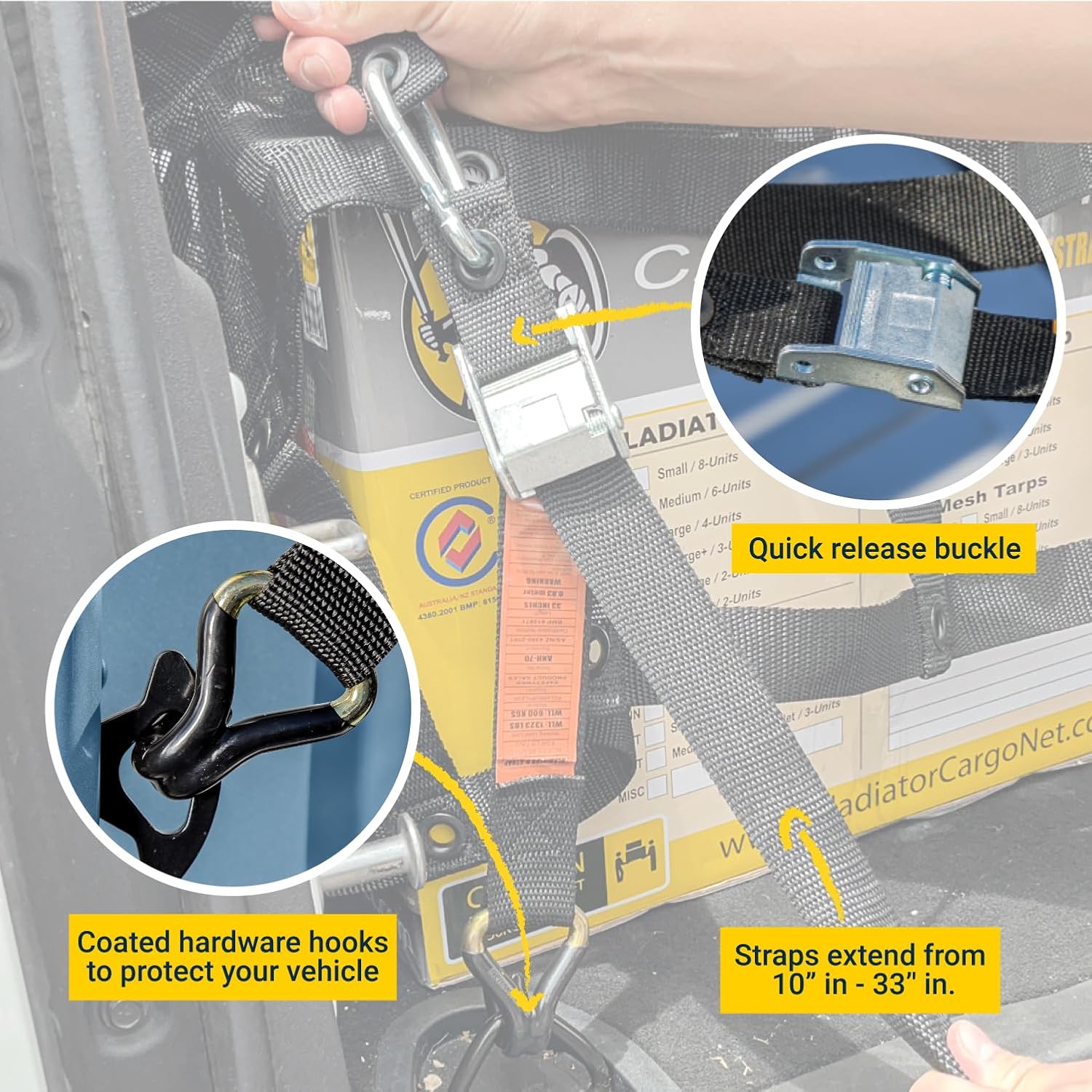 Heavy Duty Cargo Net - Truck Organizer-Interior-Roof Rack-Jeep-SUV- Baja-Camping -(GBN-100) 4' x 4'