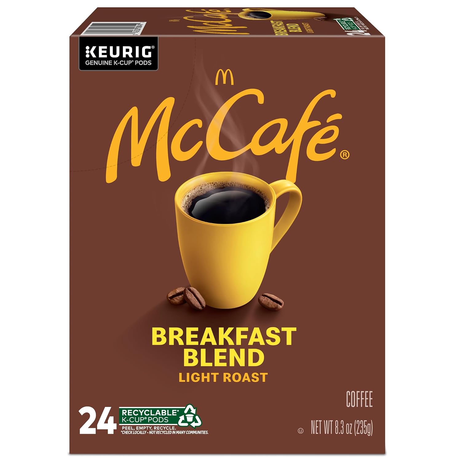 McCafe Breakfast Blend Coffee, Keurig Single Serve Keurig K-Cup Pods, Light Roast, 96 Count (4 Packs of 24)