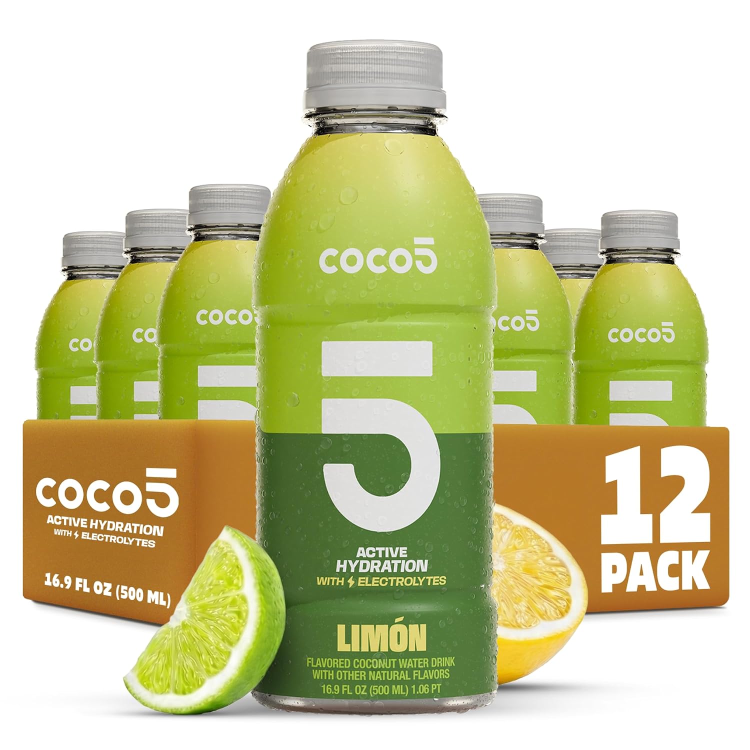 Coco5 Original Coconut Water Natural Electrolyte Sports Drink, 12 Pack | Active hydration. Low sugar, nothing artificial. Potassium, sodium, magnesium, calcium, chloride. 8 real ingredients.