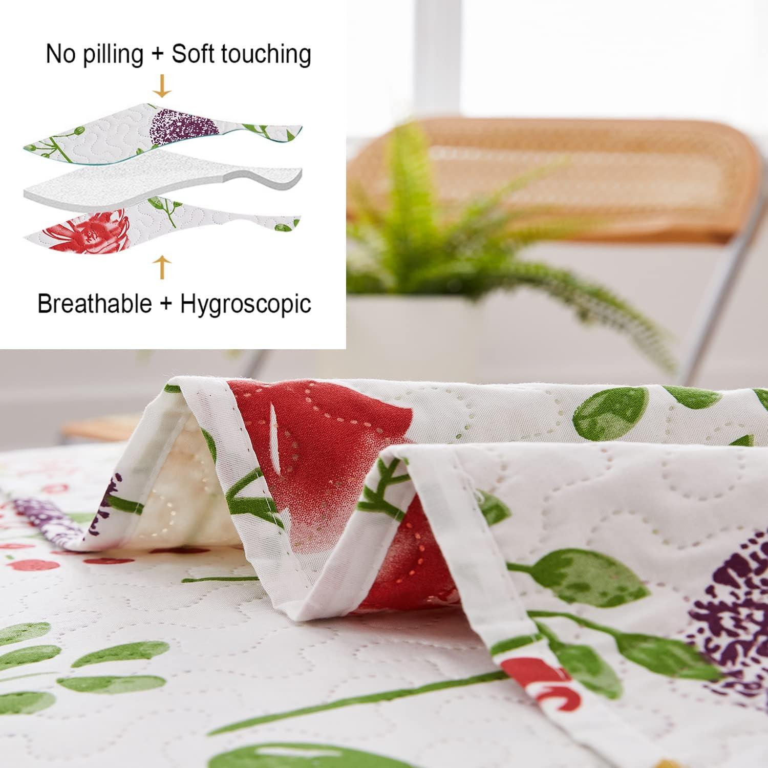 Ycosy Floral Quilt Set Full/Queen Size Reversible Flower Bedspread Queen Summer Lightweight Quilt Bedding Purple Floral Quilts Green Leaves Coverlet