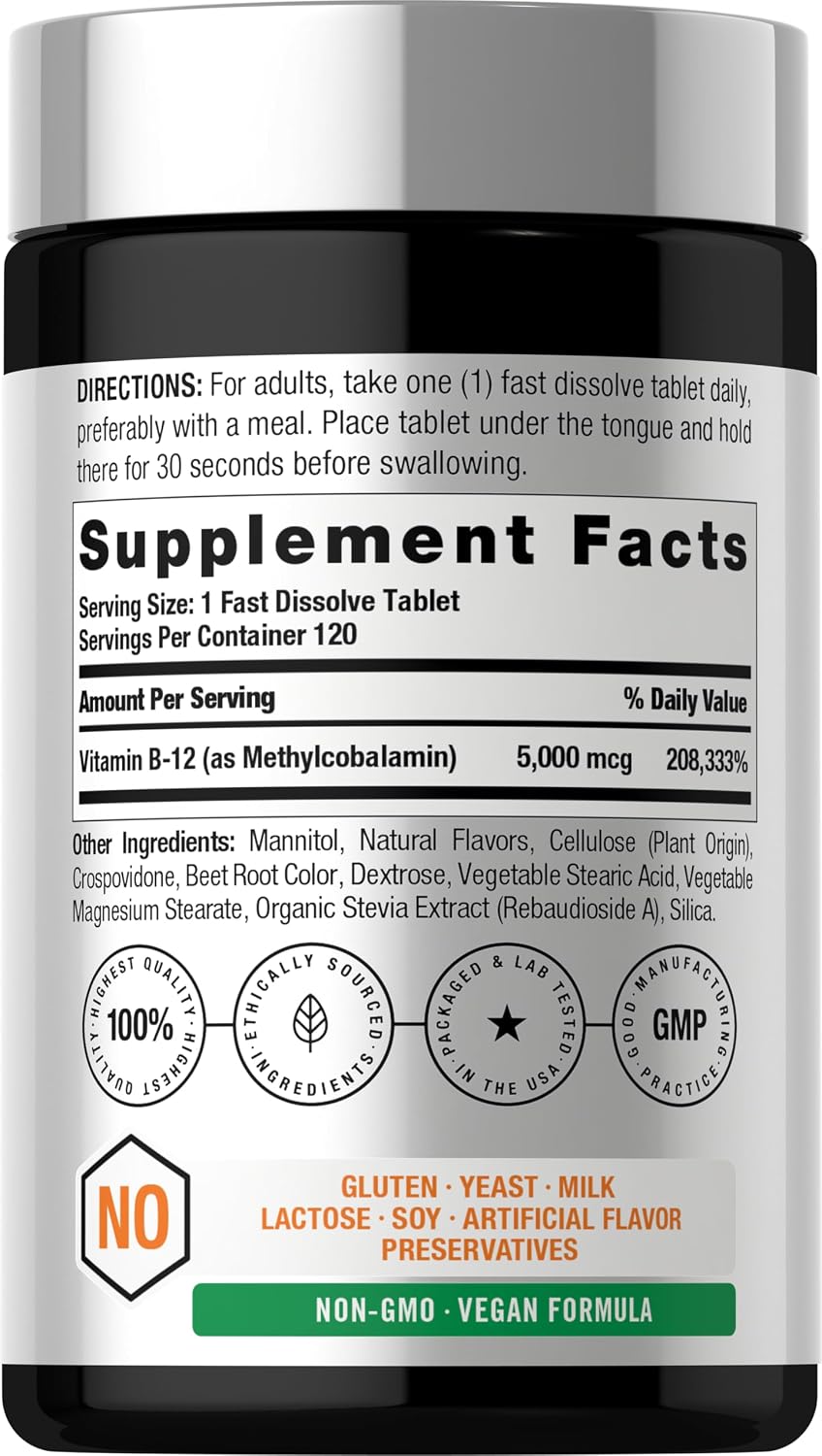 Horbäach B12 Vitamin 5000 mcg | 120 Fast Dissolve Tablets