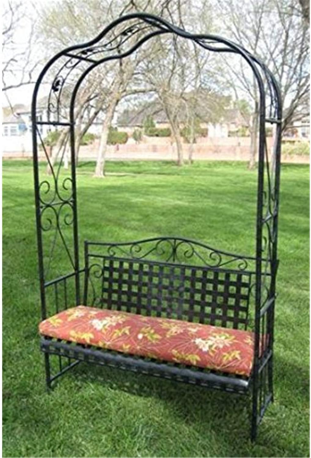 Pemberly Row Iron Patio Arbor Bench, 87" H x 51.5" W x 20" D, Antique Black Dual Powder Coated Finish, Weather Resistant, UV Protected, Easy Assembly