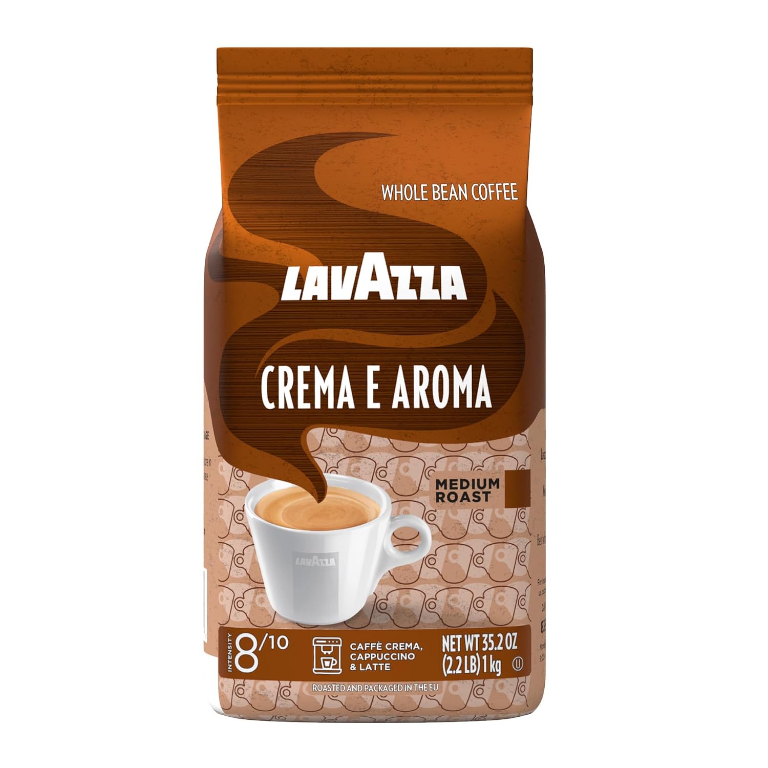 Lavazza Super Crema Whole Bean Coffee, Medium Espresso Roast, Arabica and Robusta Blend, 2.2 lb Bag, Package May Vary (Pack of 1)