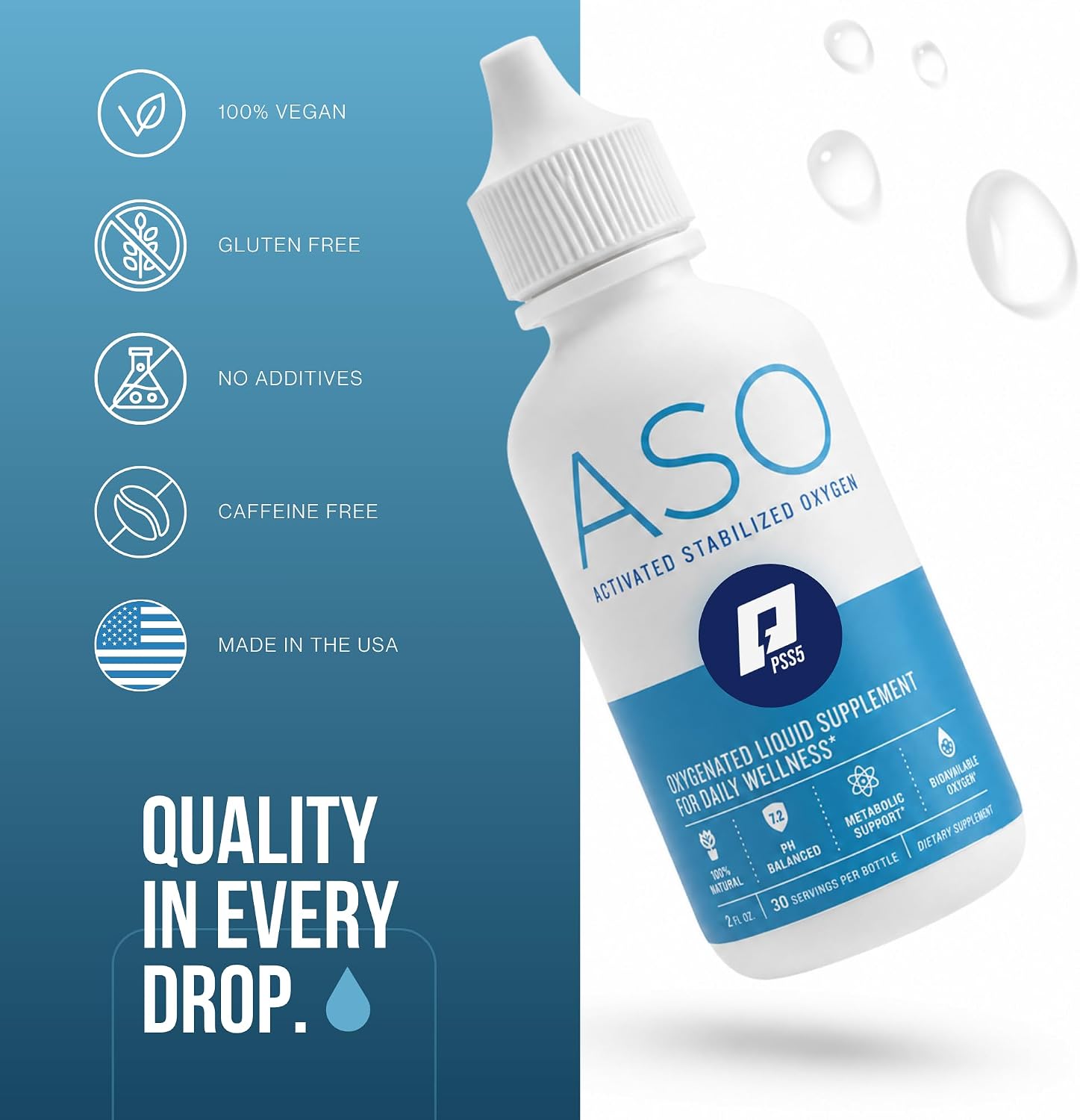 ASO Liquid Oxygen Drops, Activated Stabilized Oxygen, Dietary Supplement to Boost Energy Levels & Help with Workout Recovery