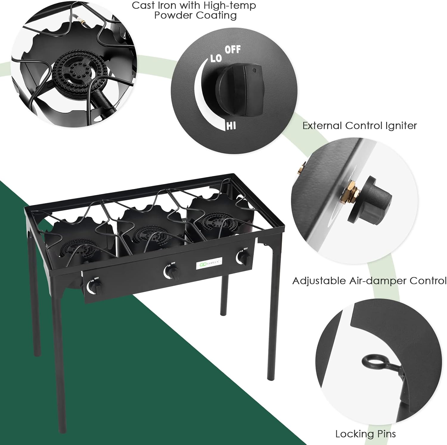 Goplus Outdoor Camping Stove, Dual Burner Propane Gas Cooker
