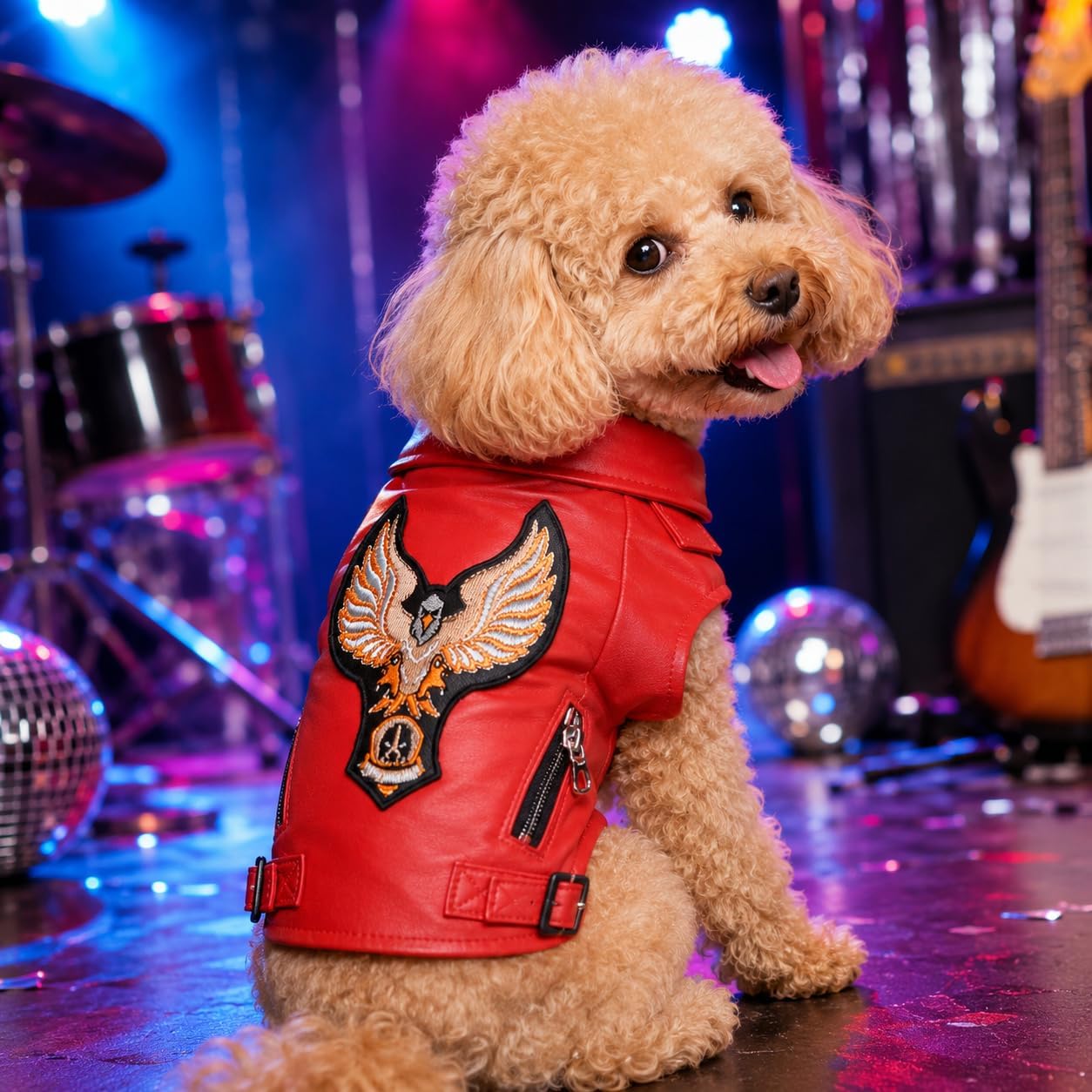 Lovelonglong Cool Dog Leather Jacket, Warm Coats Dogs Windproof Cold Weather Coats for Large Medium Small Dogs with Eagle Embroidery Black XS
