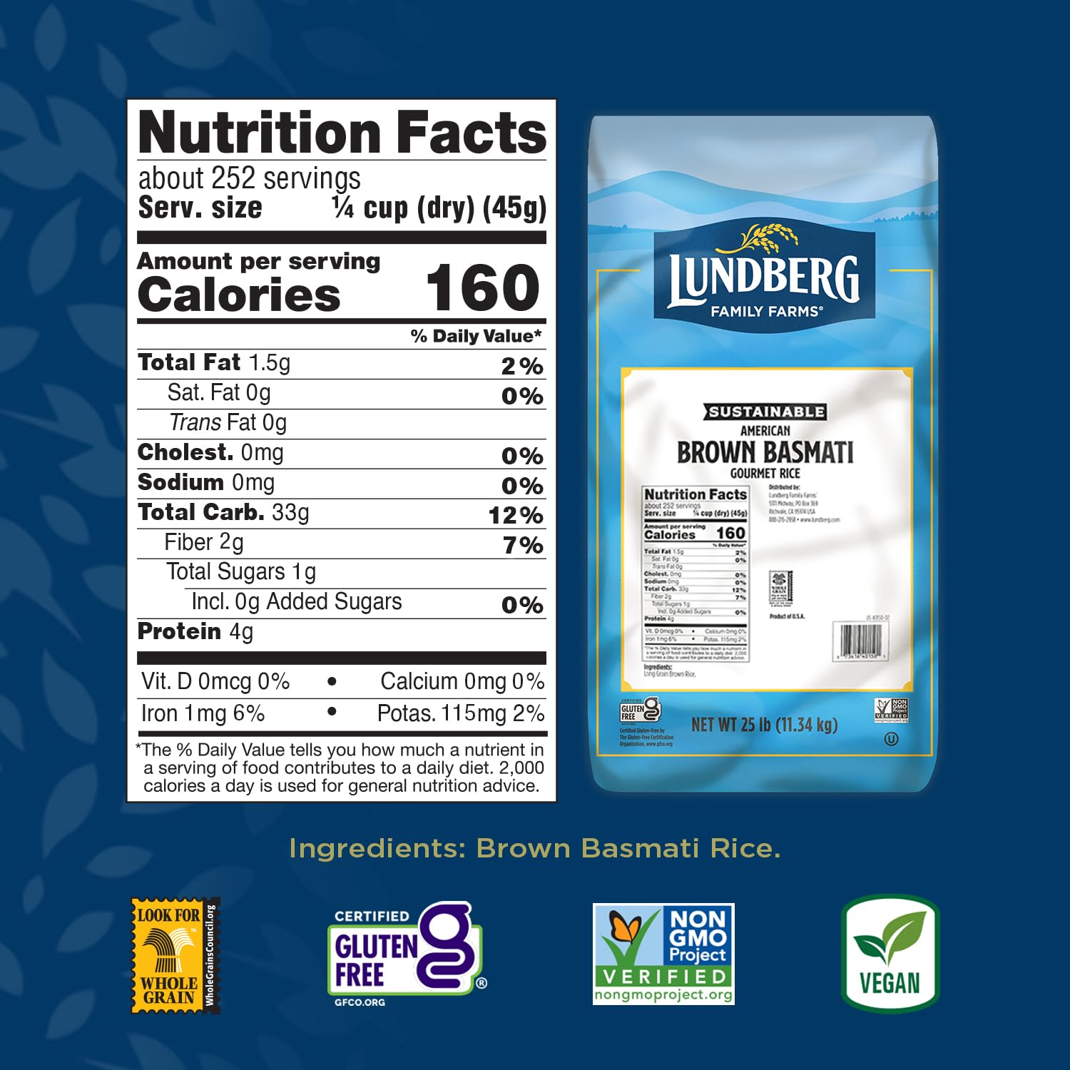 Lundberg Basmati Rice, Long Grain White Rice - Non-Sticky, Fluffy, Nutty, Aromatic Rice, Vegan Food, Healthy Meals, Gluten-Free, Grown in California, 64 Oz